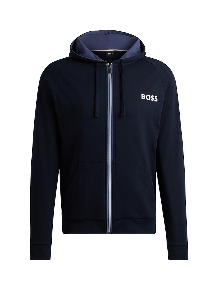 BOSS Blue Logo Detail Zip Up Hoodie Cotton Terry - Image 5 of 5