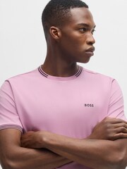 BOSS Purple BOSS Logo And Stripes Stretch-Cotton T-Shirt - Image 1 of 5