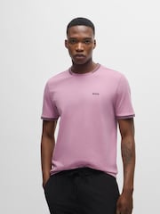 BOSS Purple BOSS Logo And Stripes Stretch-Cotton T-Shirt - Image 2 of 5