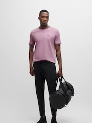 BOSS Purple BOSS Logo And Stripes Stretch-Cotton T-Shirt - Image 4 of 5