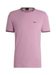 BOSS Purple BOSS Logo And Stripes Stretch-Cotton T-Shirt - Image 5 of 5