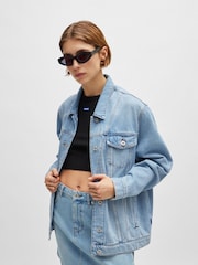 HUGO Blue Boxy Fit Rigid Denim 100% Cotton Jacket - Image 2 of 6