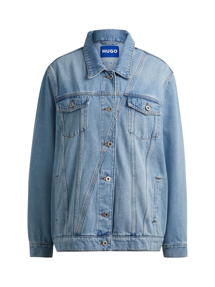 HUGO Blue Boxy Fit Rigid Denim 100% Cotton Jacket - Image 6 of 6 HUGO Blue Boxy Fit Rigid Denim 100% Cotton Jacket - Image 6 of 6