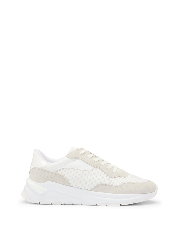BOSS White Suede and Faux Leather Trainers - Image 1 of 4
