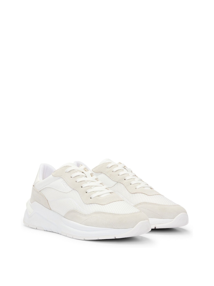 BOSS White Suede and Faux Leather Trainers - Image 2 of 4