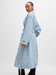 HUGO Blue Blue Long Length Denim Trench 100% Cotton Coat With Checkerboard Jacquard - Image 1 of 6