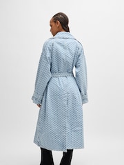 HUGO Blue Blue Long Length Denim Trench 100% Cotton Coat With Checkerboard Jacquard - Image 5 of 6