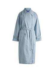 HUGO Blue Blue Long Length Denim Trench 100% Cotton Coat With Checkerboard Jacquard - Image 6 of 6
