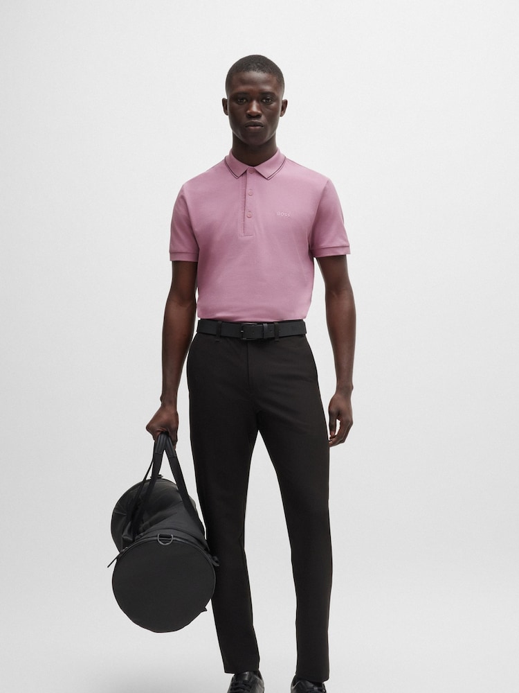 BOSS Purple Slim Fit Piqué Tonal Logo 100% Cotton Polo Shirt - Image 2 of 4