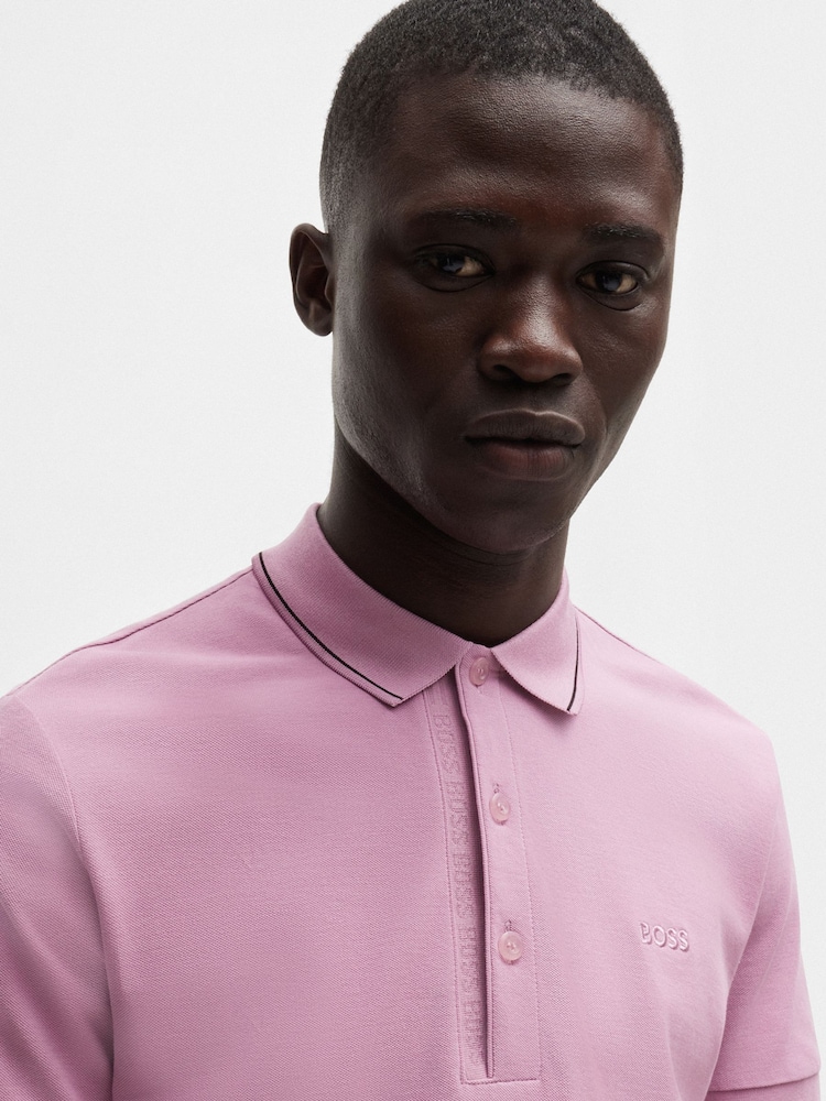 BOSS Purple Slim Fit Piqué Tonal Logo 100% Cotton Polo Shirt - Image 4 of 4 BOSS Purple Slim Fit Piqué Tonal Logo 100% Cotton Polo Shirt - Image 4 of 4