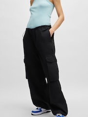 HUGO Blue Black Oversized Fit 100% Cotton Trousers in Poplin - Image 1 of 5