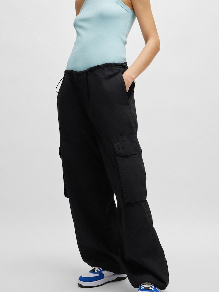 HUGO Blue Black Oversized Fit 100% Cotton Trousers in Poplin - Image 1 of 5
