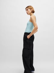 HUGO Blue Black Oversized Fit 100% Cotton Trousers in Poplin - Image 2 of 5