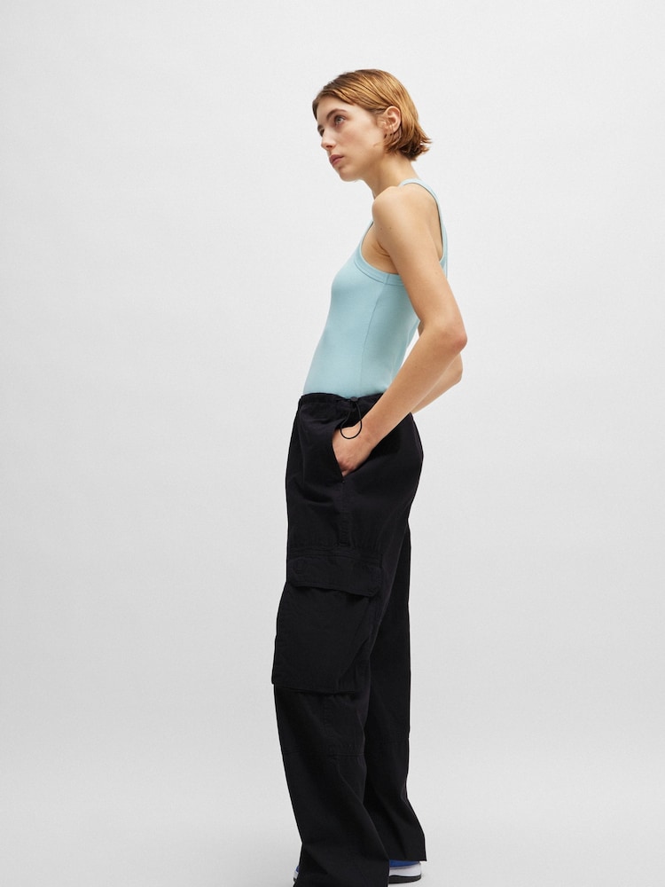 HUGO Blue Black Oversized Fit 100% Cotton Trousers in Poplin - Image 2 of 5