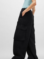 HUGO Blue Black Oversized Fit 100% Cotton Trousers in Poplin - Image 3 of 5