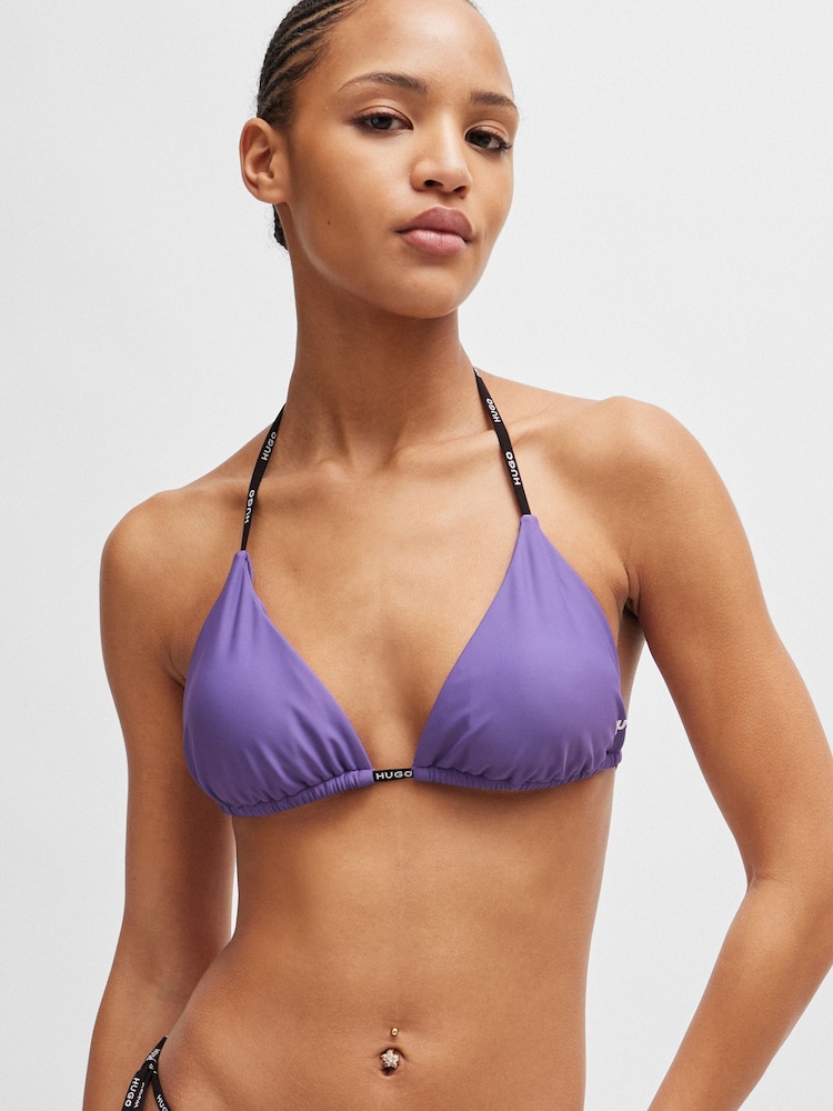 HUGO Purple HUGO Branded Strap Triangle Bikini Top - Image 1 of 5 HUGO Purple HUGO Branded Strap Triangle Bikini Top - Image 1 of 5