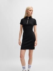 HUGO Blue Black HUGO Logo Quarter Zip Stretch Cotton Dress - Image 1 of 5