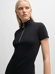 HUGO Blue Black HUGO Logo Quarter Zip Stretch Cotton Dress - Image 3 of 5