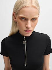 HUGO Blue Black HUGO Logo Quarter Zip Stretch Cotton Dress - Image 4 of 5