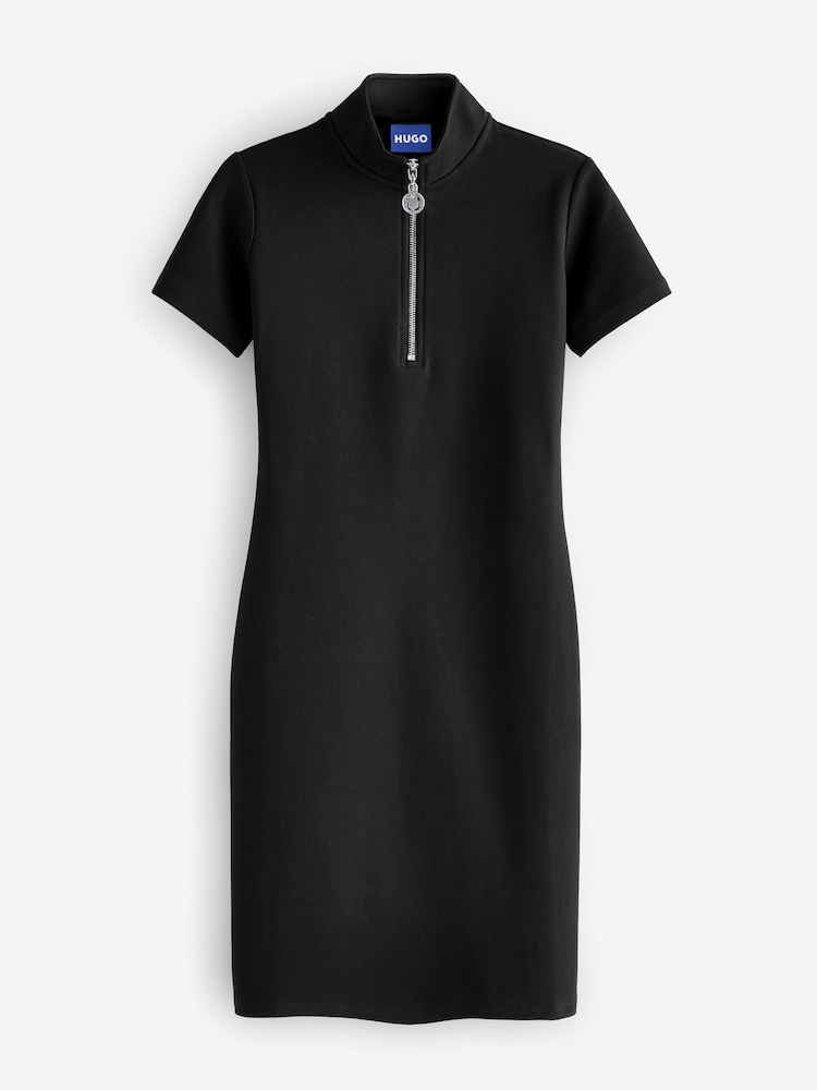 HUGO Blue Black HUGO Logo Quarter Zip Stretch Cotton Dress - Image 5 of 5