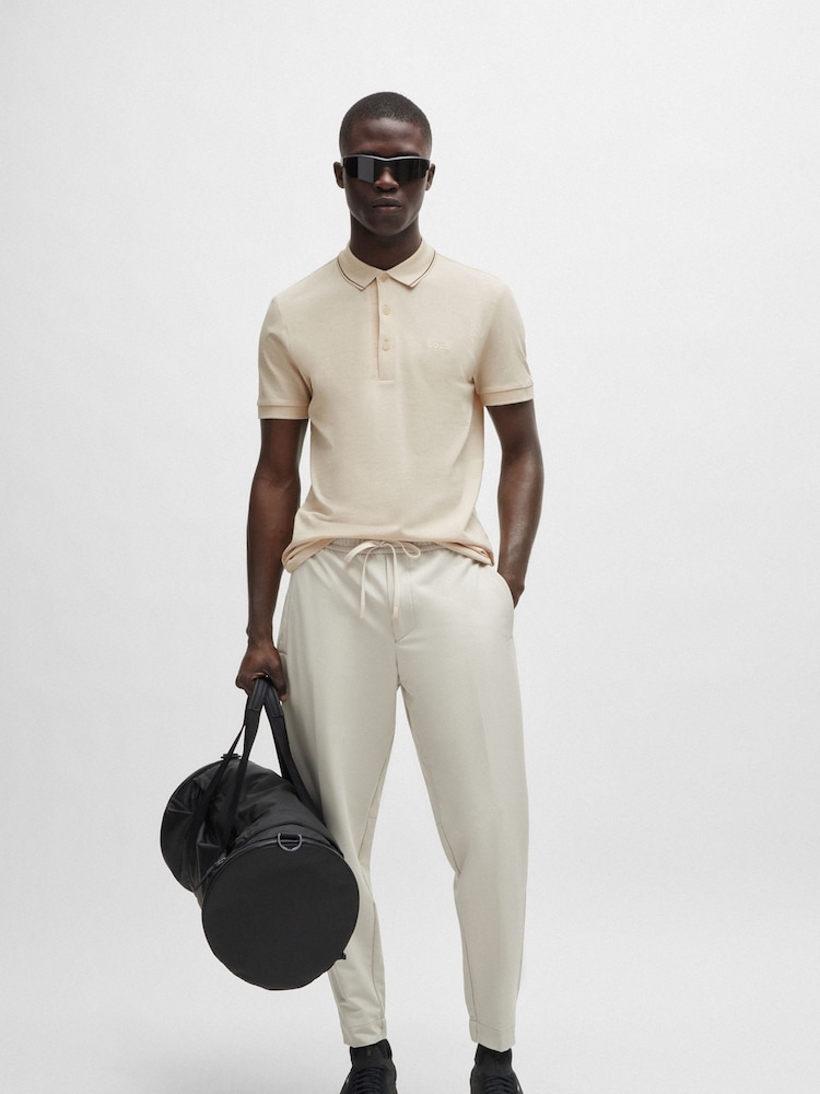 BOSS Cream Slim Fit Piqué Tonal Logo 100% Cotton Polo Shirt - Image 2 of 5 BOSS Cream Slim Fit Piqué Tonal Logo 100% Cotton Polo Shirt - Image 2 of 5