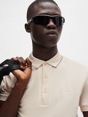 BOSS Cream Slim Fit Piqué Tonal Logo 100% Cotton Polo Shirt - Image 4 of 5
