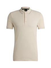 BOSS Cream Slim Fit Piqué Tonal Logo 100% Cotton Polo Shirt - Image 5 of 5