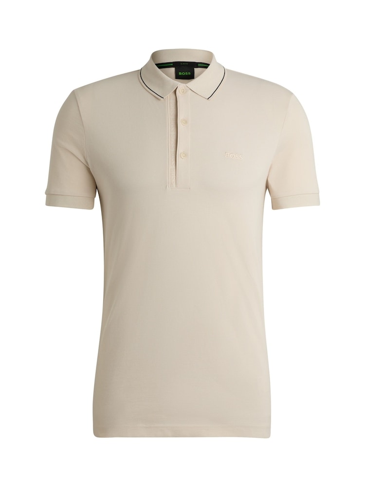 BOSS Cream Slim Fit Piqué Tonal Logo 100% Cotton Polo Shirt - Image 5 of 5 BOSS Cream Slim Fit Piqué Tonal Logo 100% Cotton Polo Shirt - Image 5 of 5