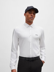 BOSS White Regular Fit Knitted Wrinkle Resistant Cotton Shirt - Image 1 of 5