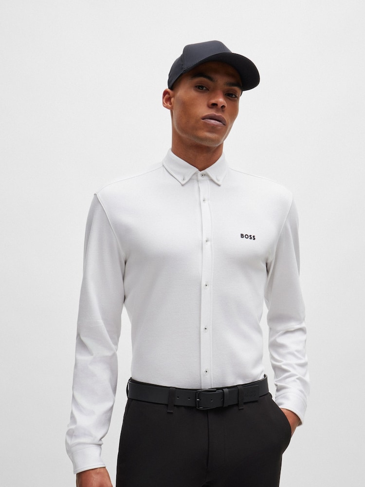 BOSS White Regular Fit Knitted Wrinkle Resistant Cotton Shirt - Image 1 of 5