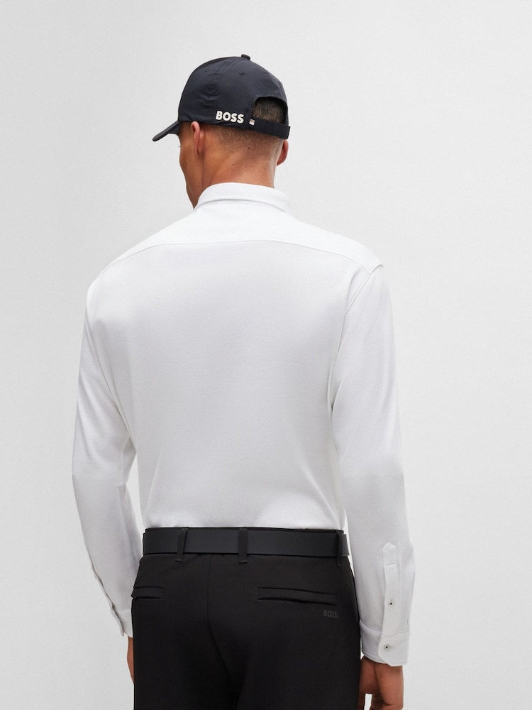 BOSS White Regular Fit Knitted Wrinkle Resistant Cotton Shirt - Image 2 of 5 BOSS White Regular Fit Knitted Wrinkle Resistant Cotton Shirt - Image 2 of 5
