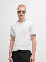 BOSS Natural BOSS Logo And Stripes Stretch-Cotton T-Shirt - Image 1 of 5