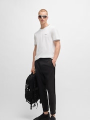 BOSS Natural BOSS Logo And Stripes Stretch-Cotton T-Shirt - Image 3 of 5