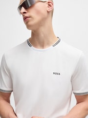 BOSS Natural BOSS Logo And Stripes Stretch-Cotton T-Shirt - Image 4 of 5