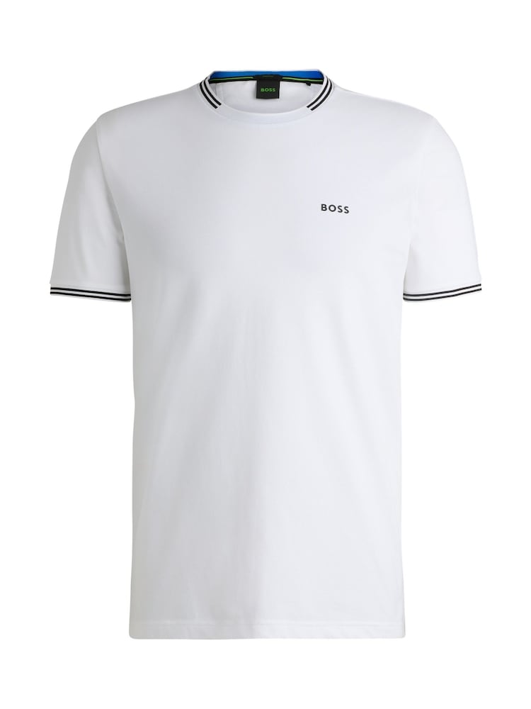 BOSS Natural BOSS Logo And Stripes Stretch-Cotton T-Shirt - Image 5 of 5