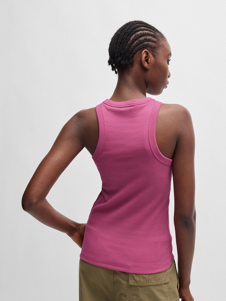 HUGO Blue Pink HUGO Slim Fit Stretch Cotton Top With Logo Badge - Image 2 of 5 HUGO Blue Pink HUGO Slim Fit Stretch Cotton Top With Logo Badge - Image 2 of 5