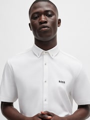 BOSS White Regular Fit Knitted Wrinkle Resistant 100% Cotton Shirt - Image 1 of 5