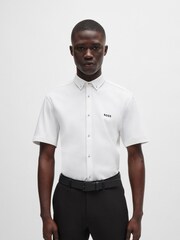 BOSS White Regular Fit Knitted Wrinkle Resistant 100% Cotton Shirt - Image 2 of 5