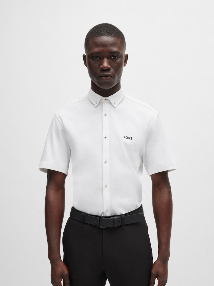 BOSS White Regular Fit Knitted Wrinkle Resistant 100% Cotton Shirt - Image 2 of 5