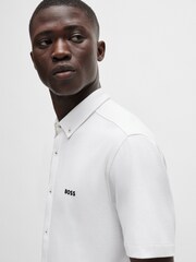BOSS White Regular Fit Knitted Wrinkle Resistant 100% Cotton Shirt - Image 5 of 5