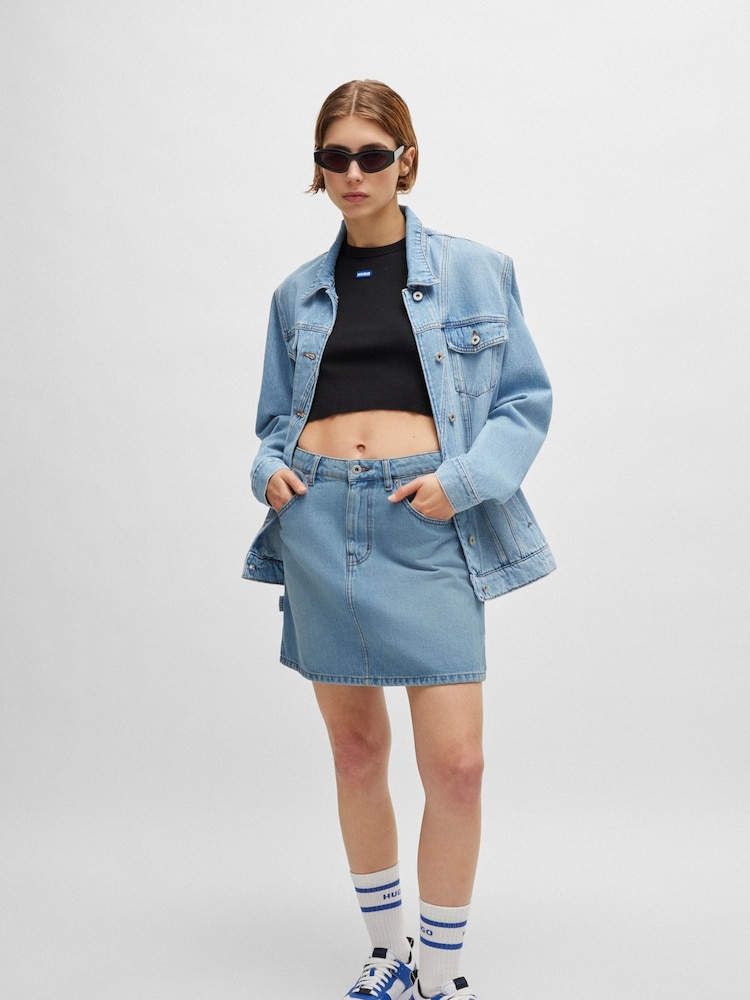 HUGO Blue Blue Hammer Loop 100% Cotton Mini Skirt In Rigid Denim - Image 1 of 5