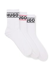 HUGO White Stripe and Logo Short Length Socks 3 Pack - Image 1 of 3