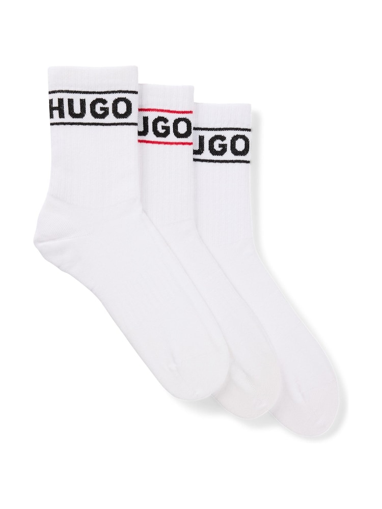 HUGO White Stripe and Logo Short Length Socks 3 Pack - Image 1 of 3