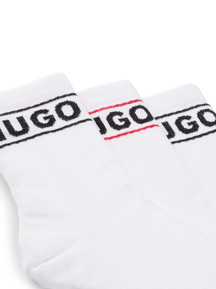 HUGO White Stripe and Logo Short Length Socks 3 Pack - Image 2 of 3