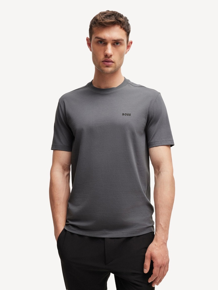 BOSS Grey Contrast Logo Stretch Cotton T-Shirt - Image 1 of 4