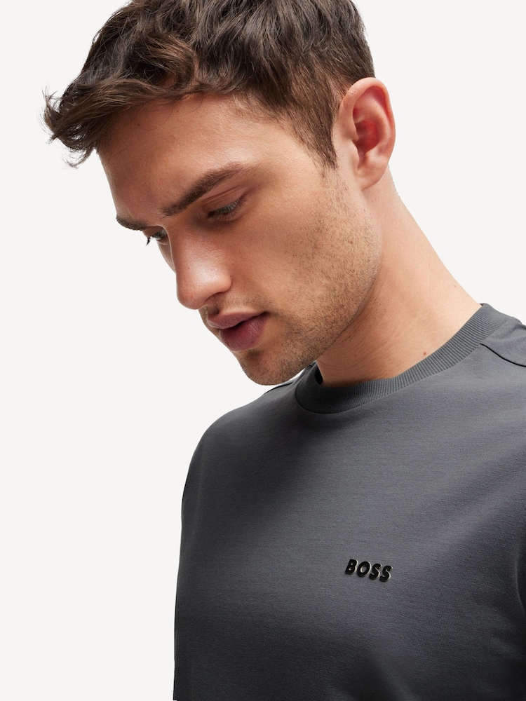 BOSS Grey Contrast Logo Stretch Cotton T-Shirt - Image 4 of 4