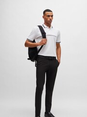 BOSS White Cotton-Blend Logo Stripped Polo Shirt - Image 2 of 4