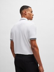 BOSS White Cotton-Blend Logo Stripped Polo Shirt - Image 3 of 4