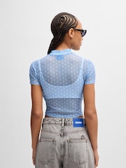 HUGO Blue Blue HUGO Cropped Top Printed Stretch Mesh - Image 3 of 5