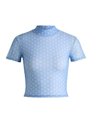 HUGO Blue Blue HUGO Cropped Top Printed Stretch Mesh - Image 5 of 5